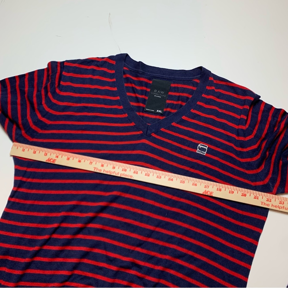G-Star Correctline Raw Ives V Neck Sweater XL Red blue stripes - Picture 7 of 8